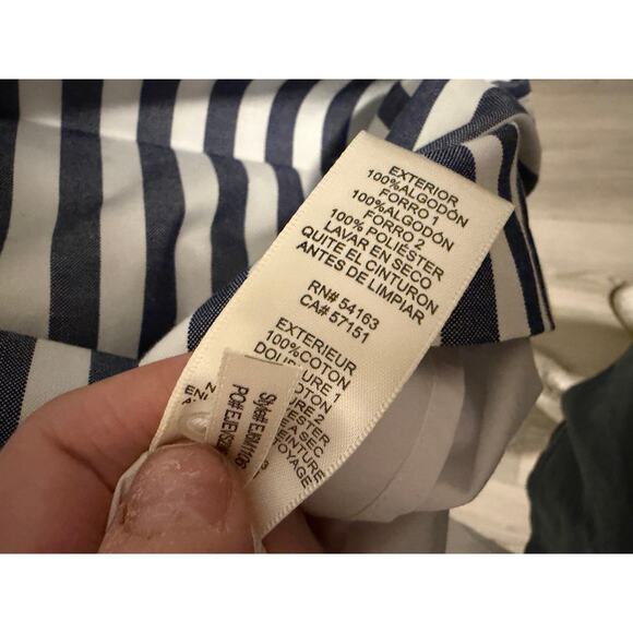 Eliza J Women's 6 Blue White Pink Striped Fit Flare Sleeveless Belted Dress - Picture 13 of 13